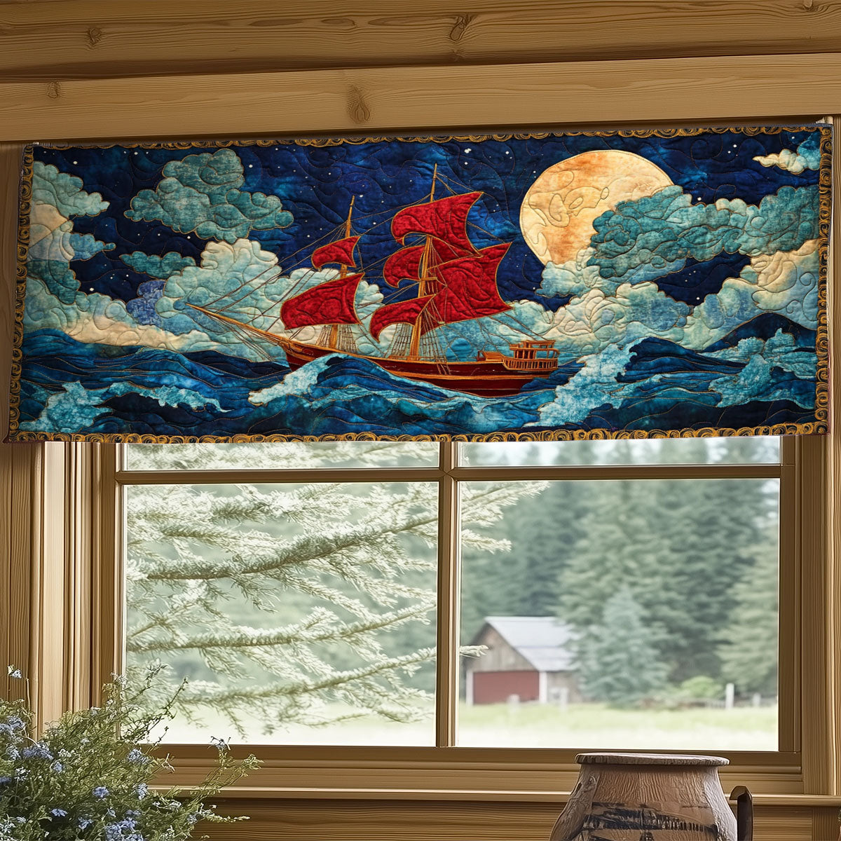 Red Sailboat WY2504056CL Quilted Valance