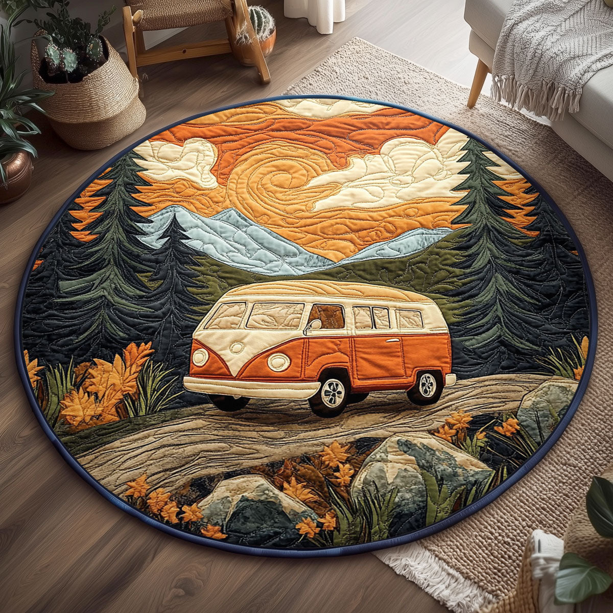 Retro Forest Ride WJ1104031CL Quilted Round Mat