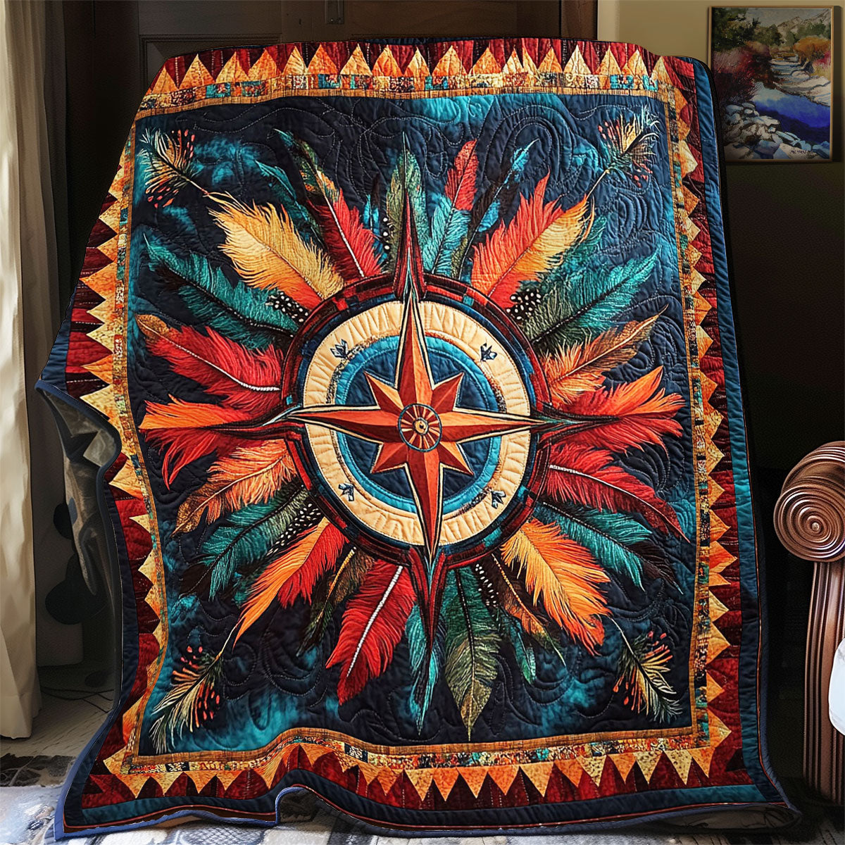 Compass Feather Native American WY2101048CL Quilt