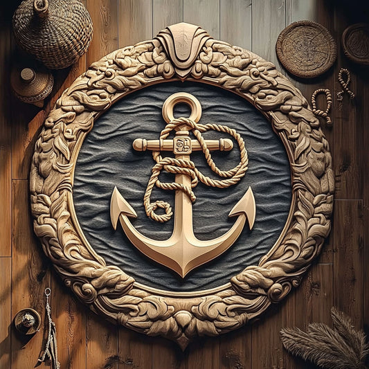 Wooden Anchor Plaque WY1106054CL Quilted Round Mat