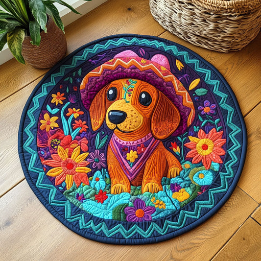 Dachshund Flower WX2105005CL Quilted Round Mat