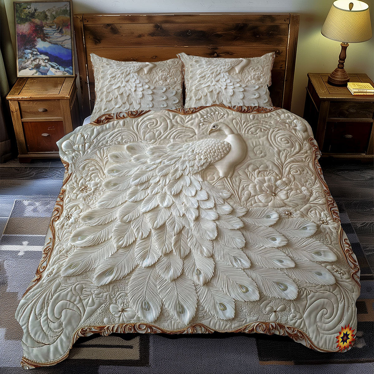 Elegant White Peacock WY2012009CL Duvet Cover Set