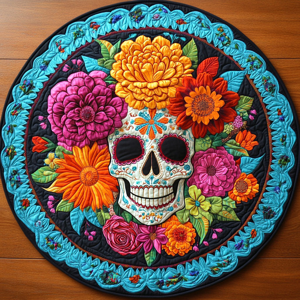 Flower of Skull DH0410067CL Quilted Round Mat