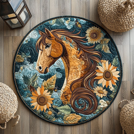 Horse Sunflower WX2105020CL Quilted Round Mat
