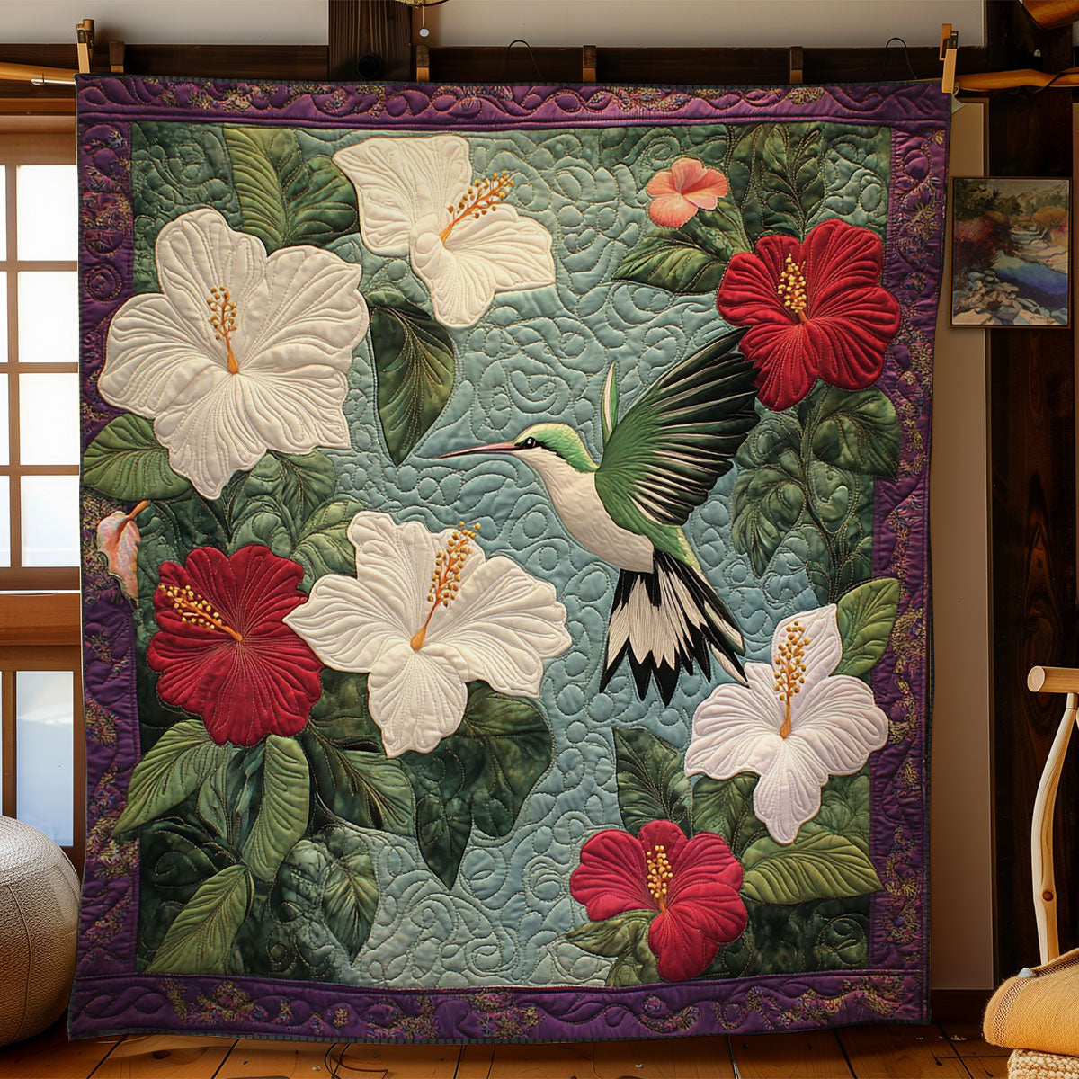 Hibiscus And Hummingbird WY2403042CL Quilt