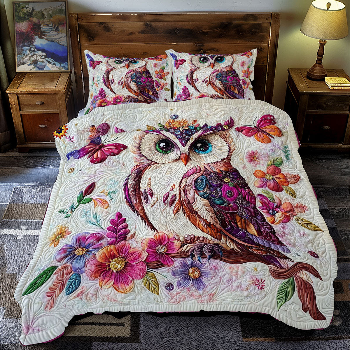 Flower Portrait Owl WY09120049CL Duvet Cover Set