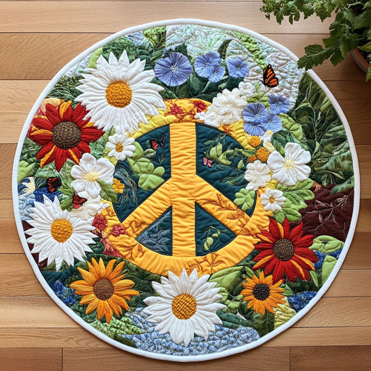 Floral Peace Sign CW1106019CL Quilted Round Mat