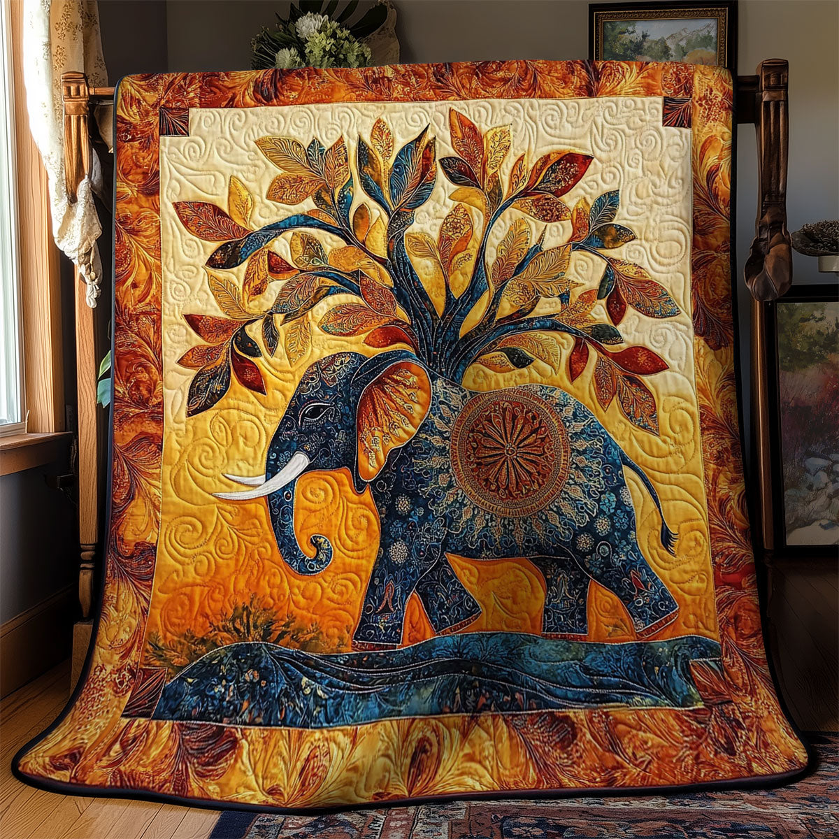 Elephant And Sunset Tree WY1002055CL Quilt