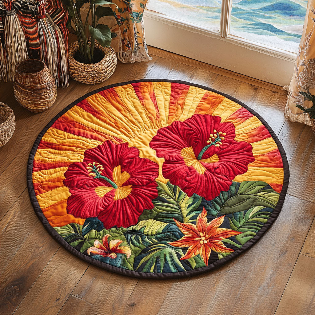 Radiant Red Hibiscus WY1706064CL Quilted Round Mat