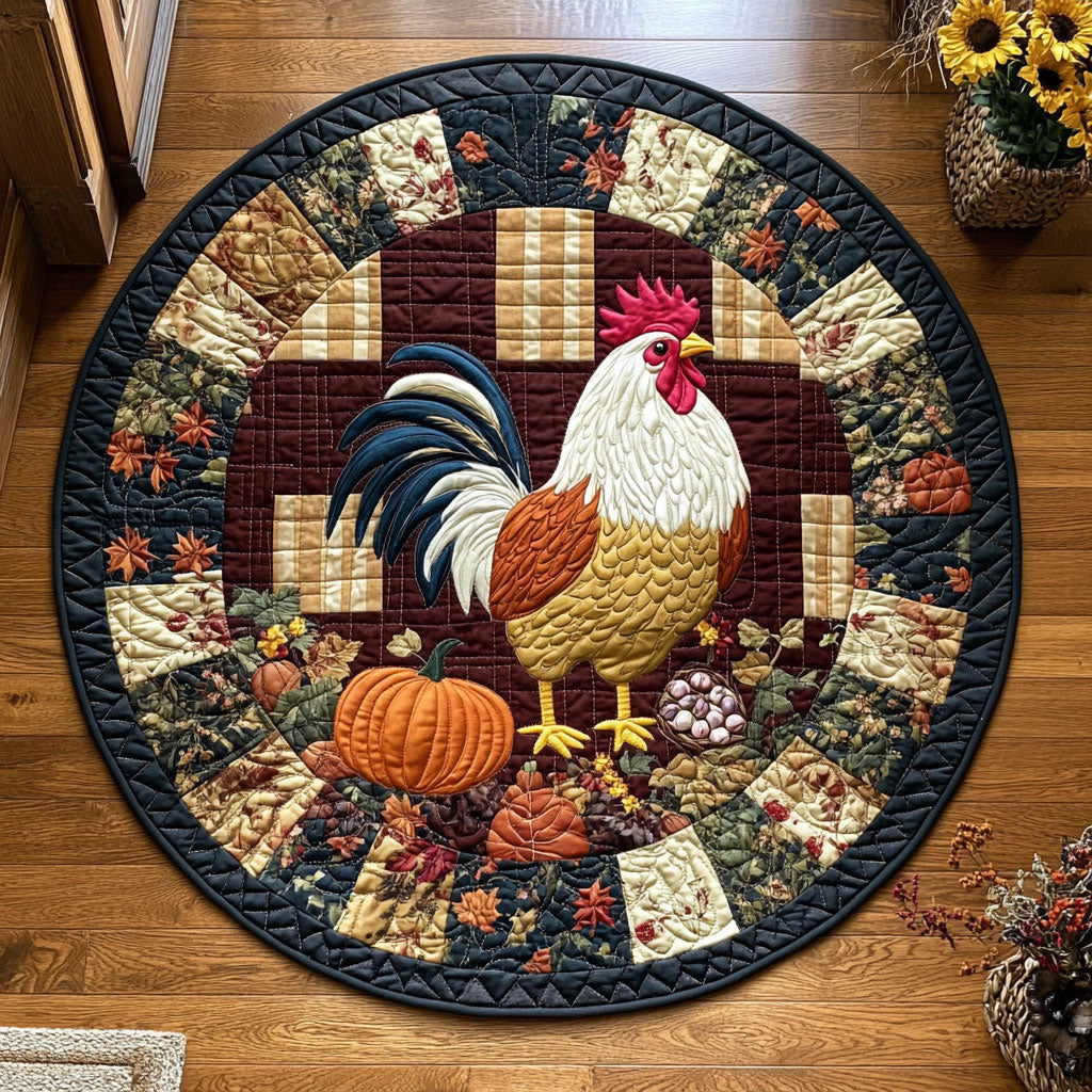 Harvest Time Rooster WY2108008CL Quilted Round Mat