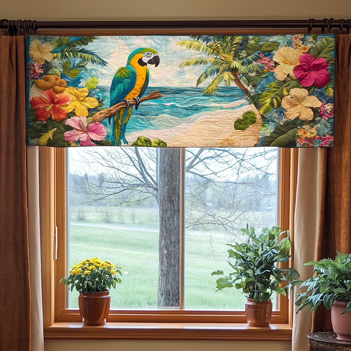 Tropical Beach Parrot WY0406047CL Quilted Valance