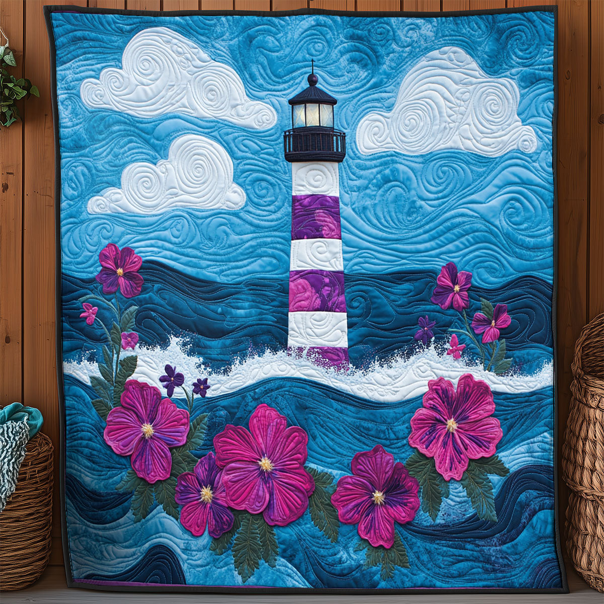 Purple Flower Lighthouse WY0307078CL Quilt