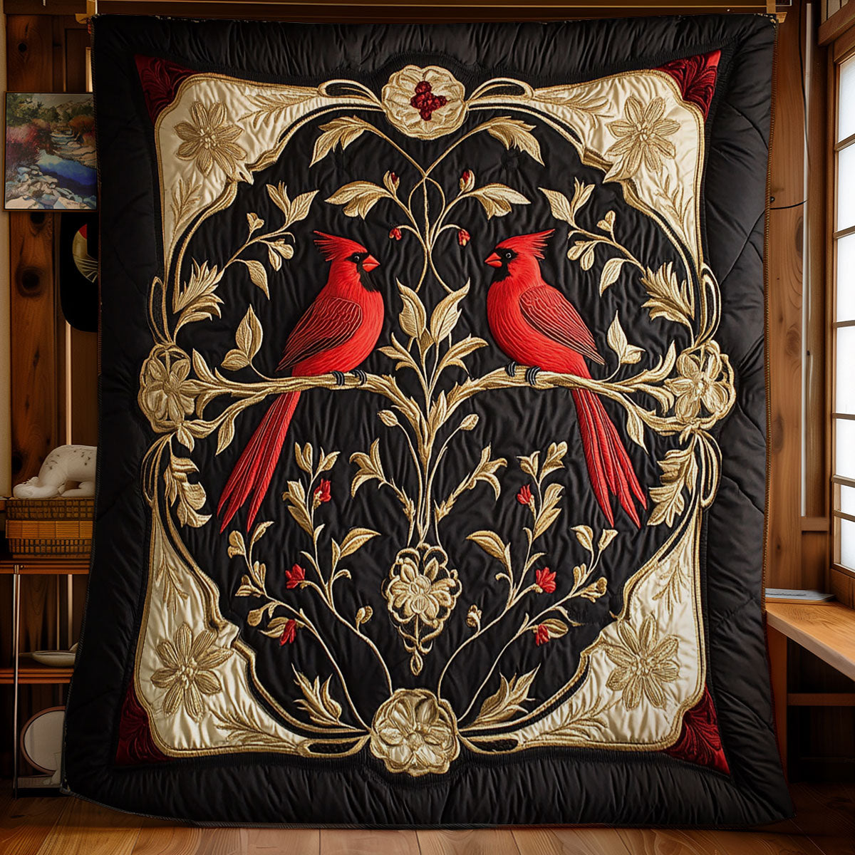 Cardinal In Gold Garden WY1902063CL Quilt