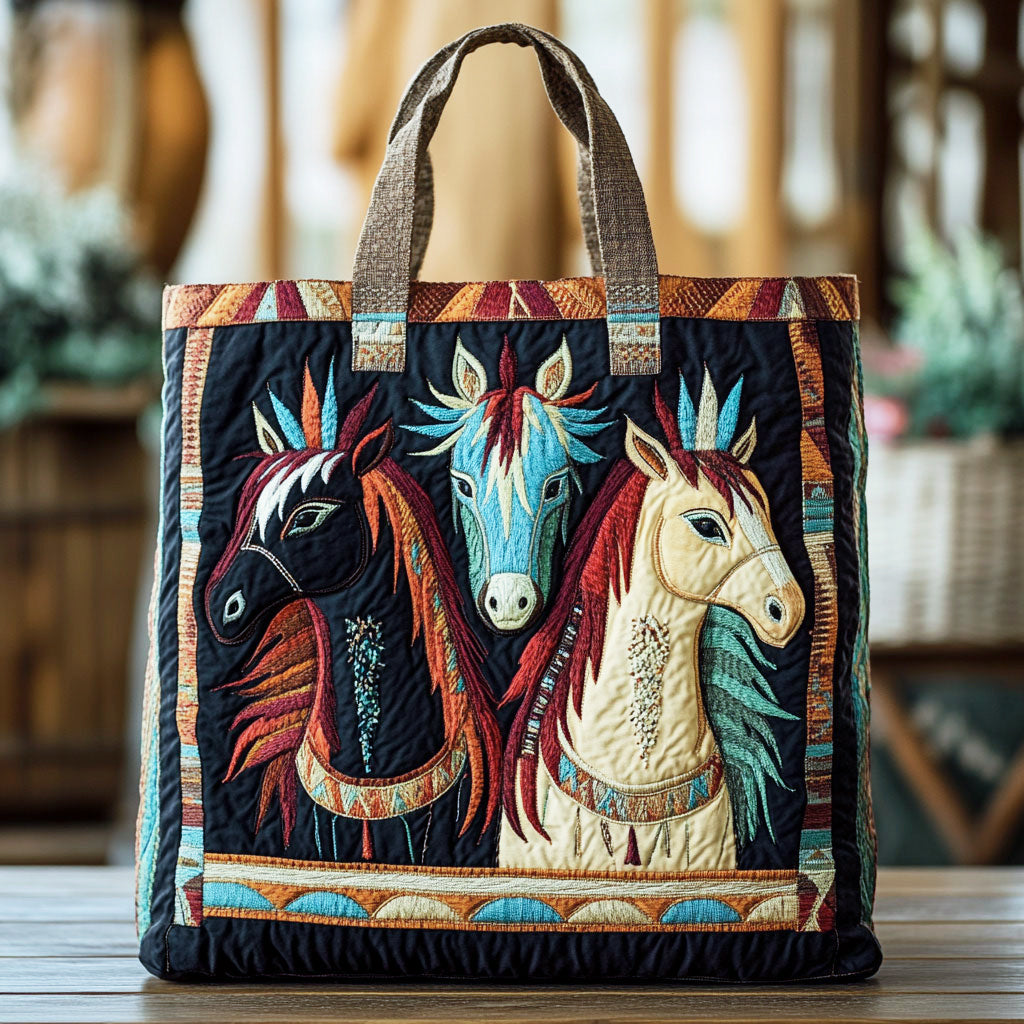 Charming Native Horse CW0801001CL Quilted Tote Bag