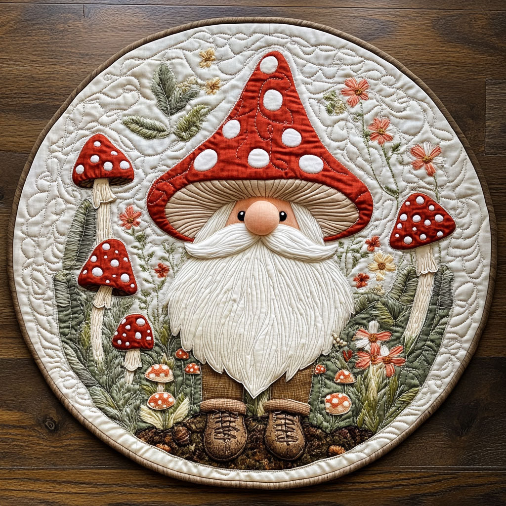 Gnome’s Mushroom Trail WN1507050CL Quilted Round Mat