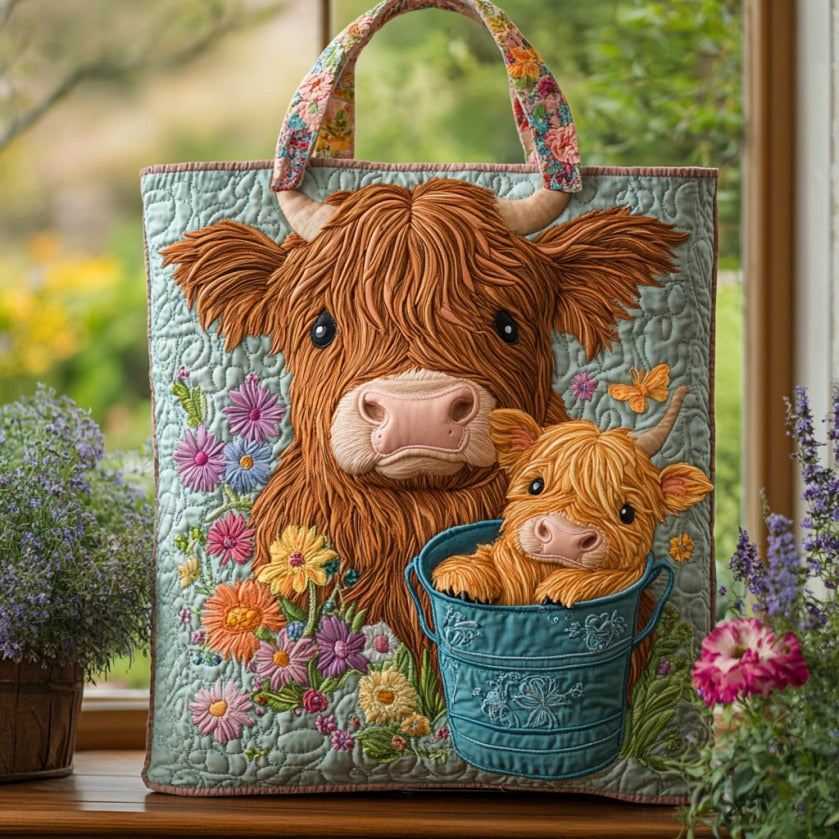 Highland Cow Mom XR0210022CL Quilted Tote Bag