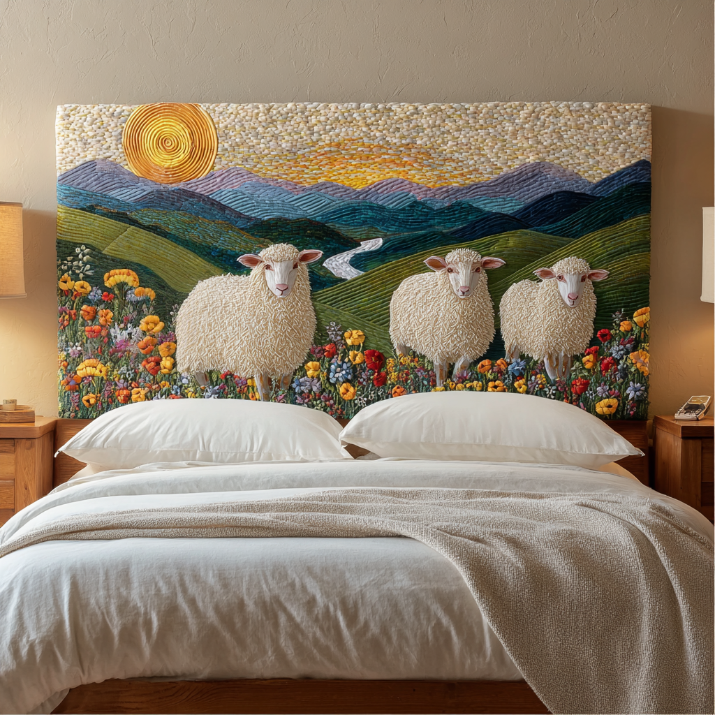 Fluffy White Sheep XR2512024CL Quilted Headboard Slipcover