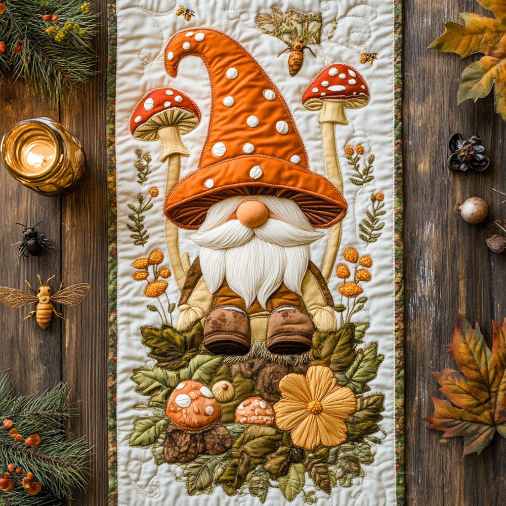 Gnome Under Toadstools WN1507046CL Quilted Table Runner