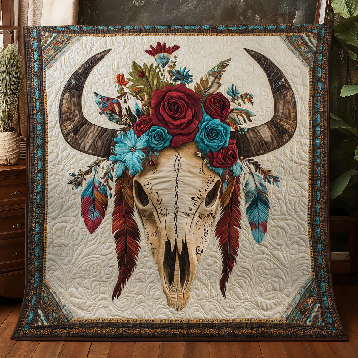 Native American Bull Skull WX3105054CL Quilt