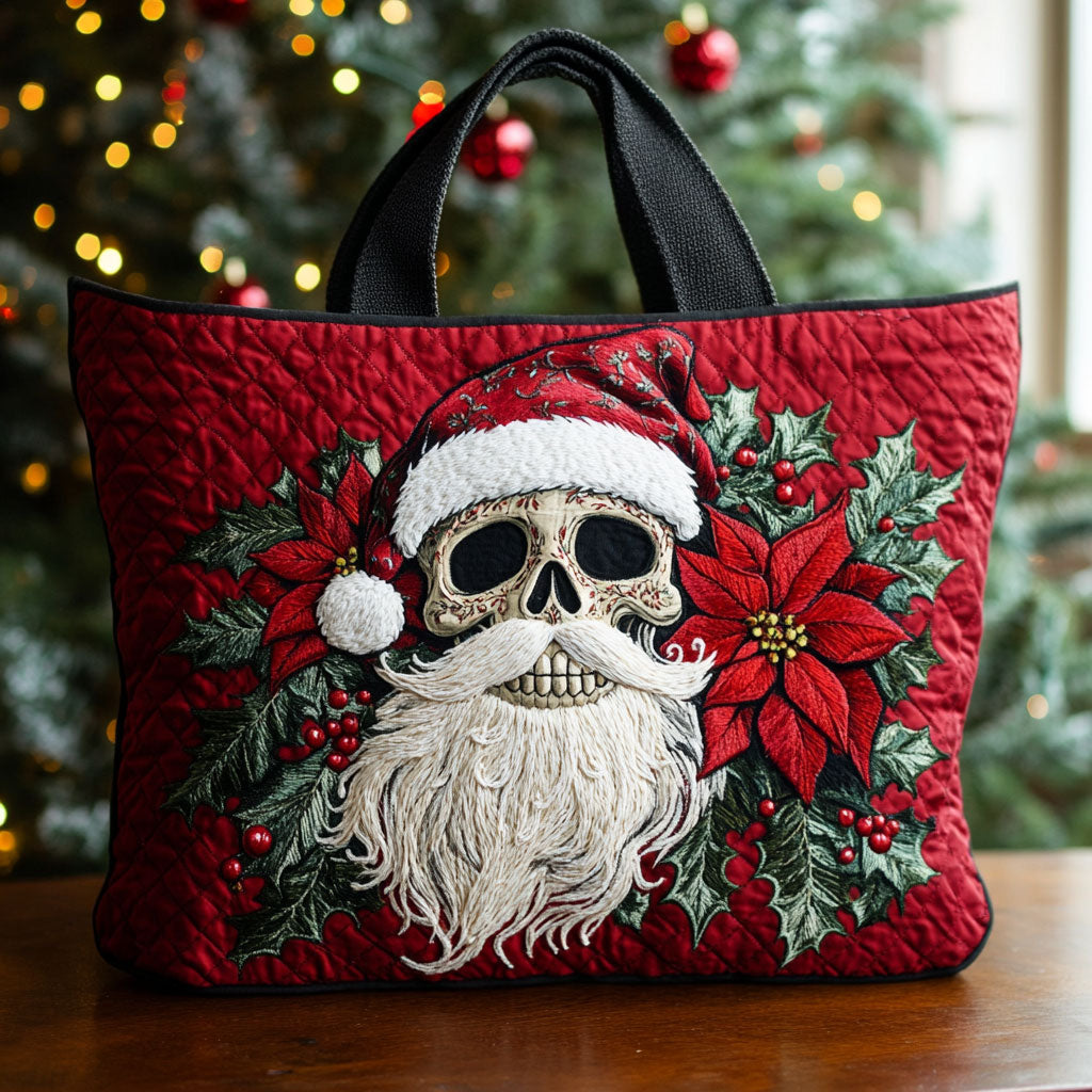 Skull Poinsettia Bloom CW0810051CL Quilted Tote Bag
