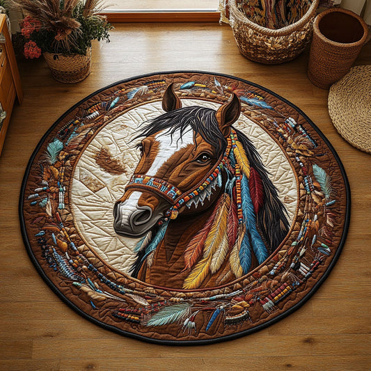 Native Feather Horse WY1006018CL Quilted Round Mat