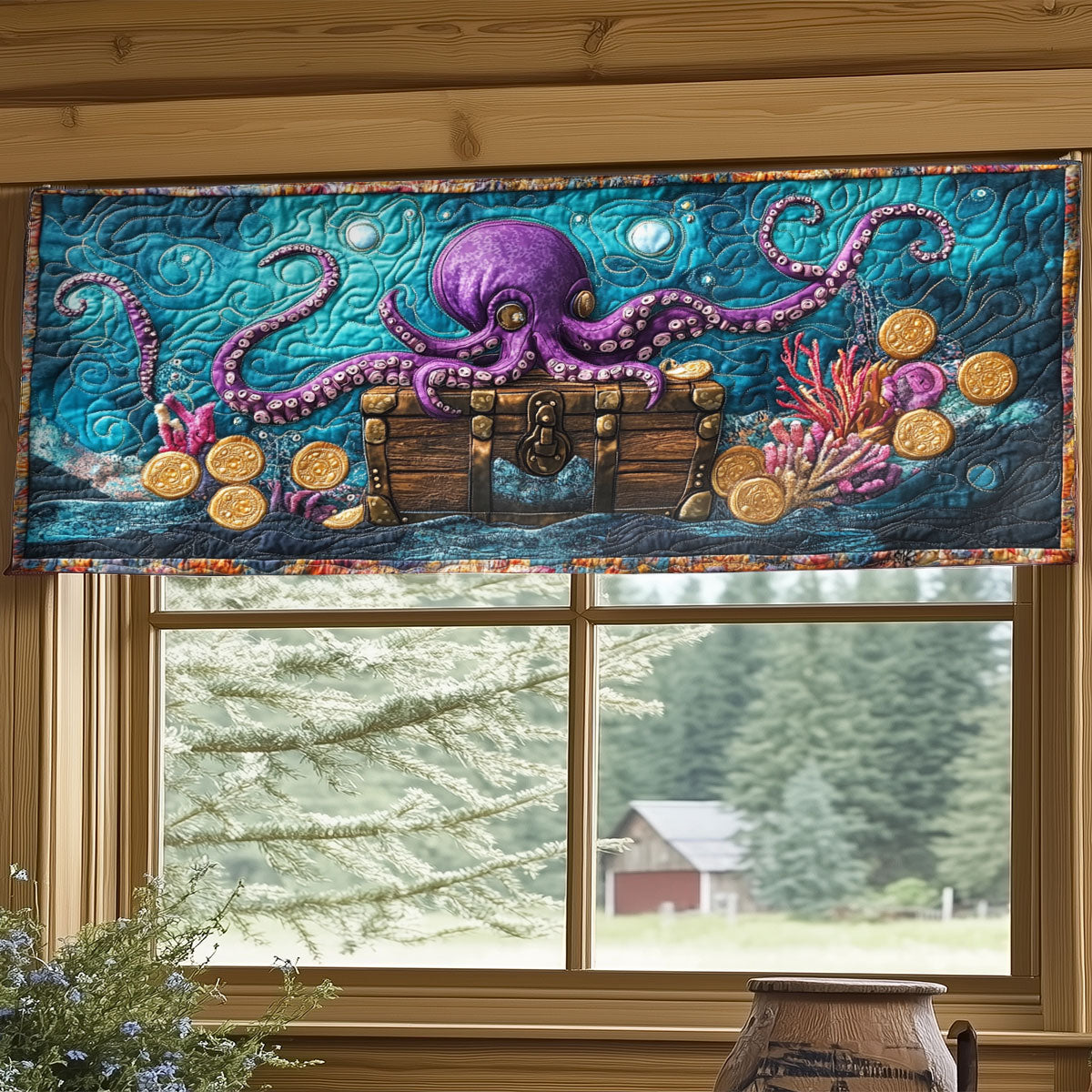 Octopus And Treasure WY2304009CL Quilted Valance