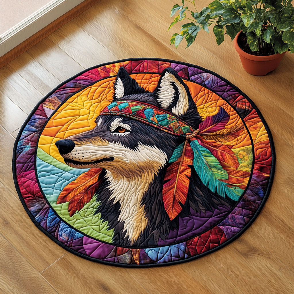 Wolf Native American CW1705222CL Quilted Round Mat