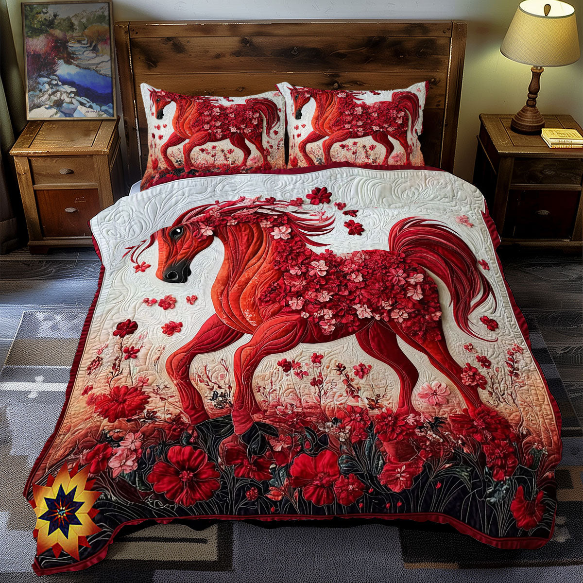Red Flower Horse WY0512057CL Duvet Cover Set