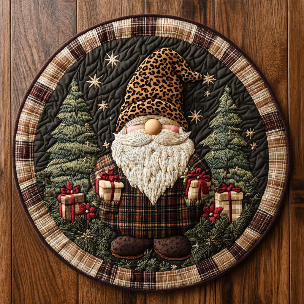 Gnome In The Snowglobe WN1207032CL Quilted Round Mat