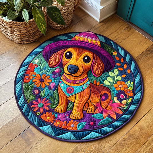 Floral Dachshund WX2105013CL Quilted Round Mat