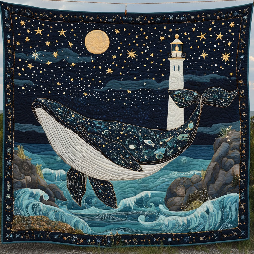 Lighthouse Whale Under Starry Night DH0410004CL Quilt