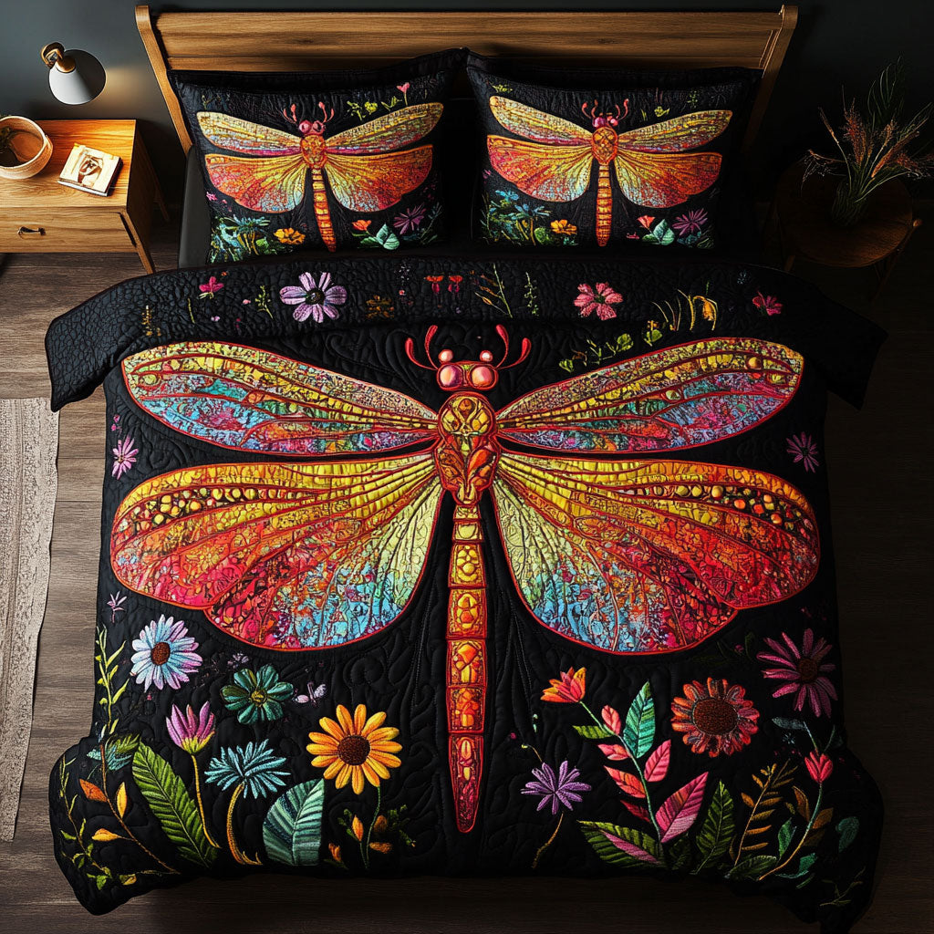 Midnight Colorful Dragonfly WY2502042CL Duvet Cover Set