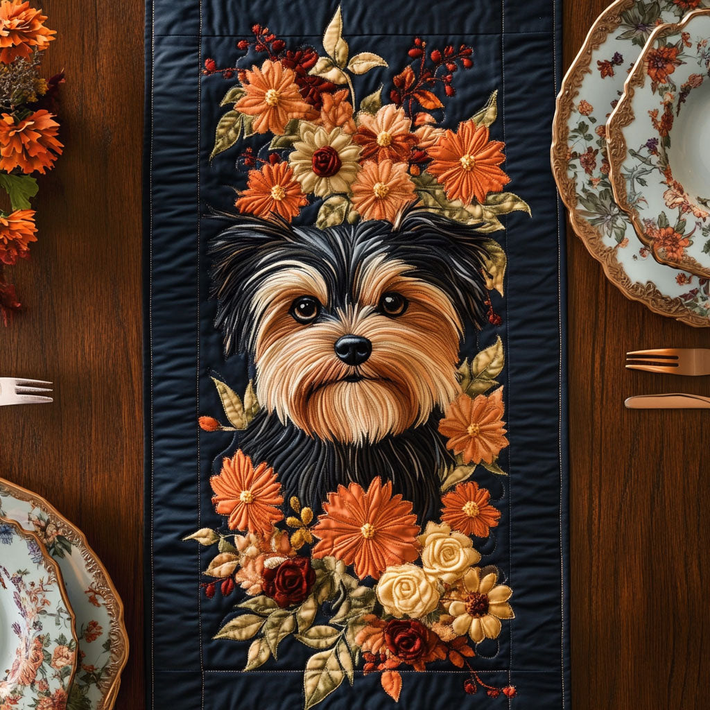Floral Puppy WY3105033CL Quilted Table Runner