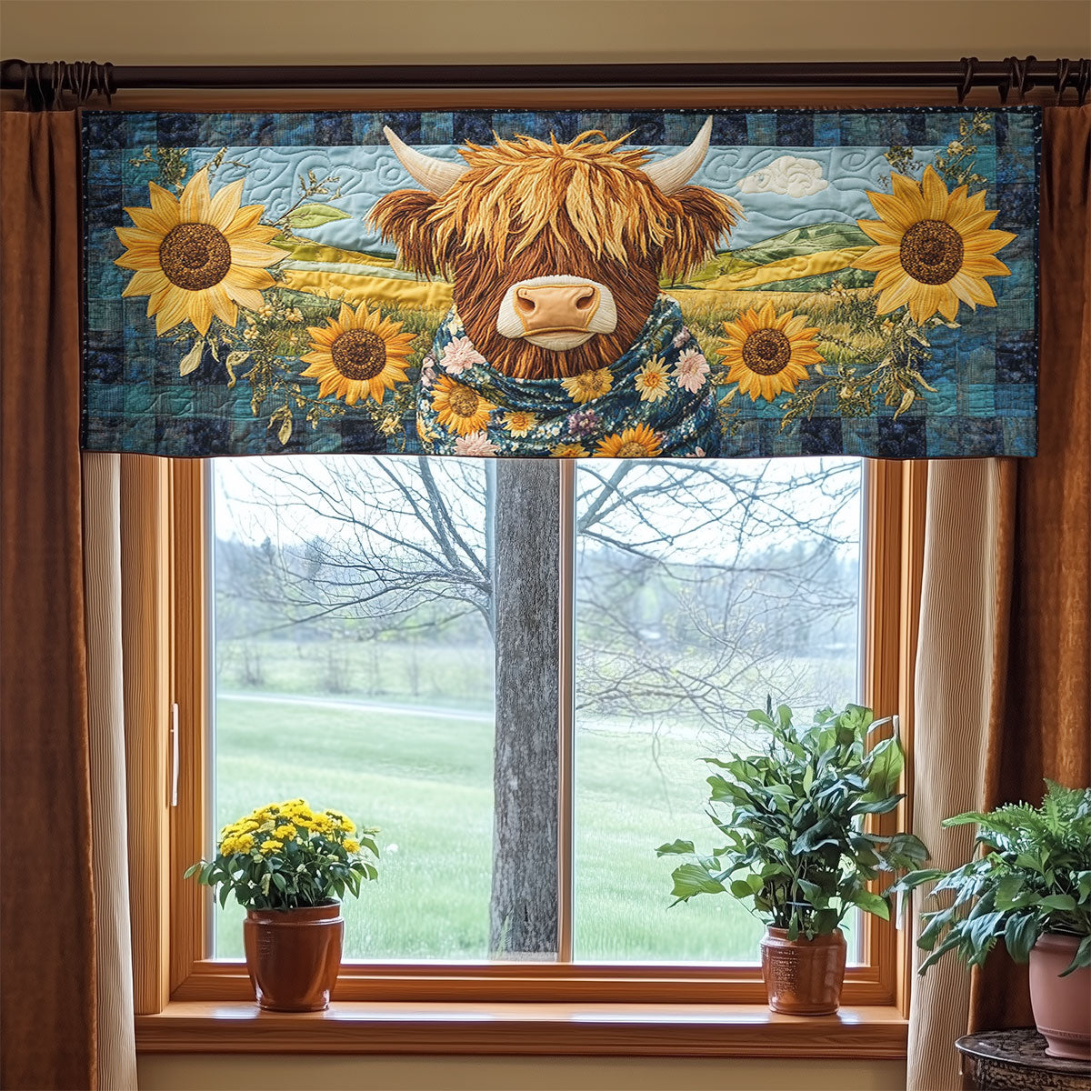 Highland Cow In Full Swing WN1707029CL Quilted Valance