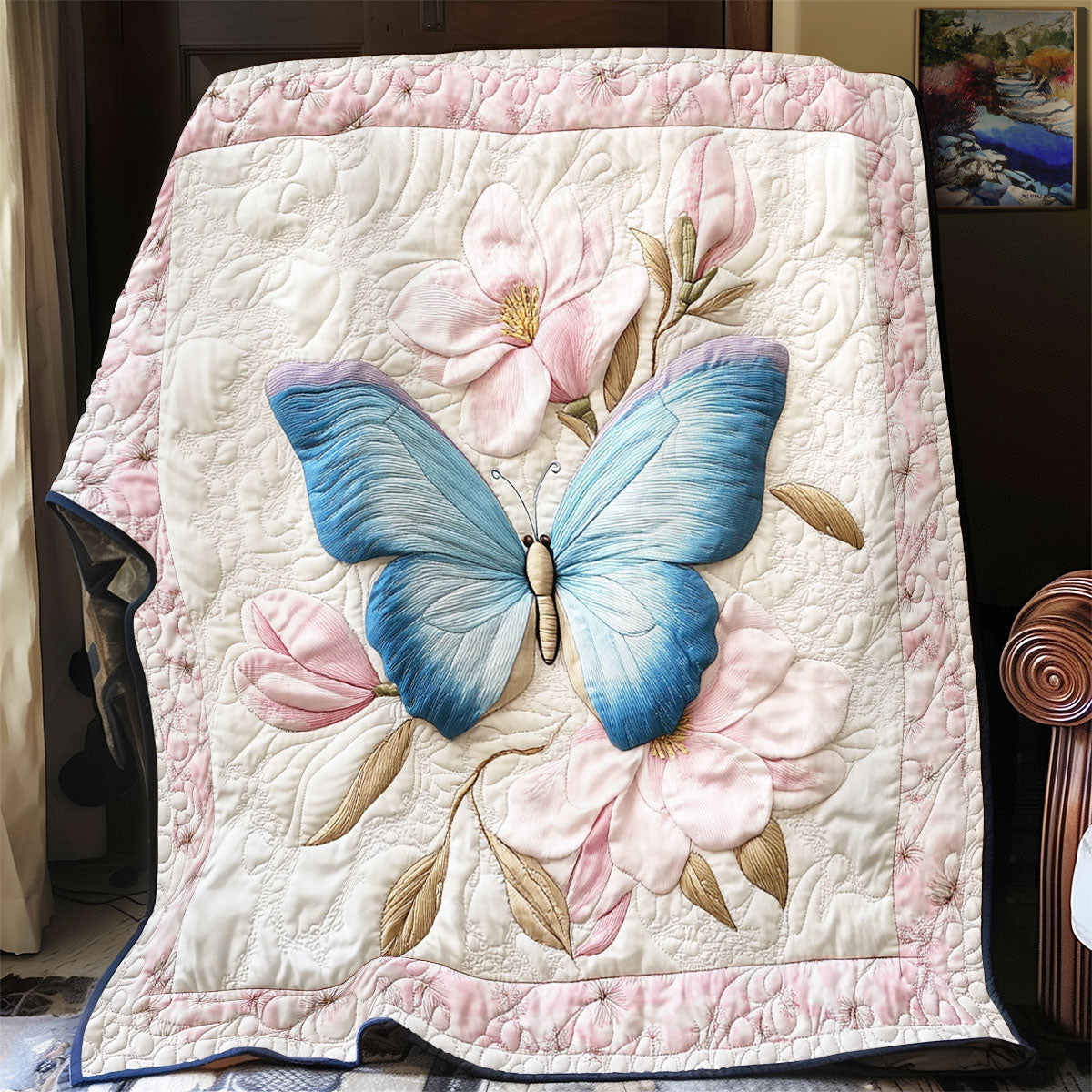 Blue Butterfly In Magnolia WY2003060CL Quilt