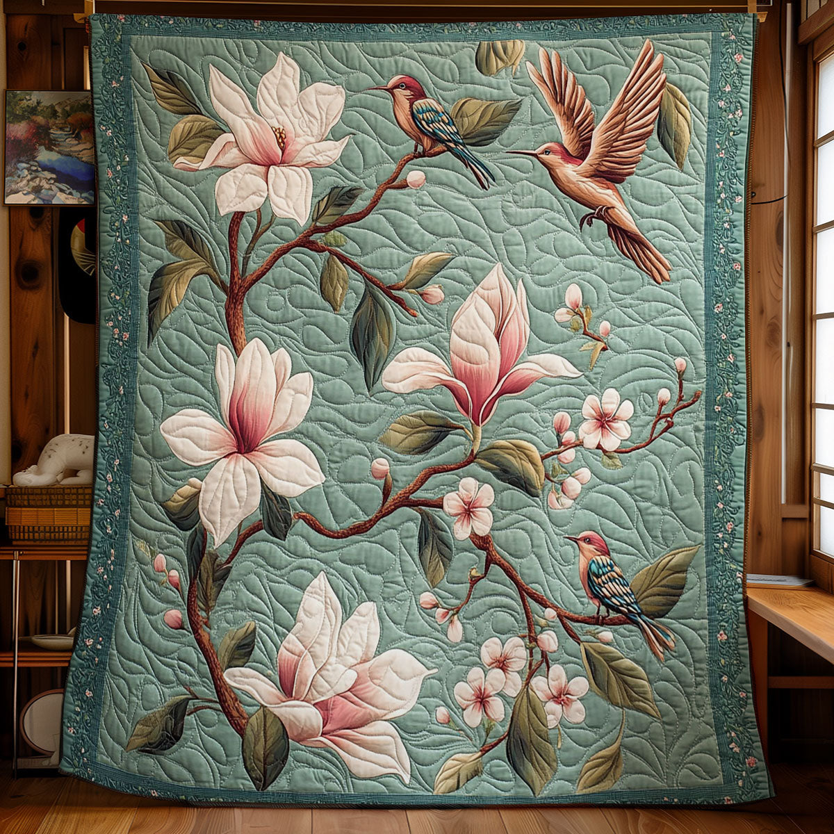 Hummingbird And White Flower WY2201071CL Quilt