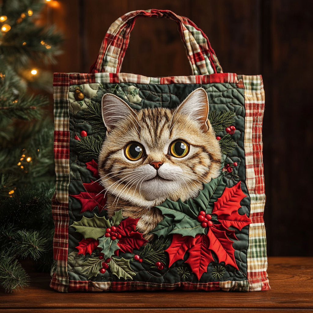 Rustic Cat Christmas WN0811062CL Quilted Tote Bag