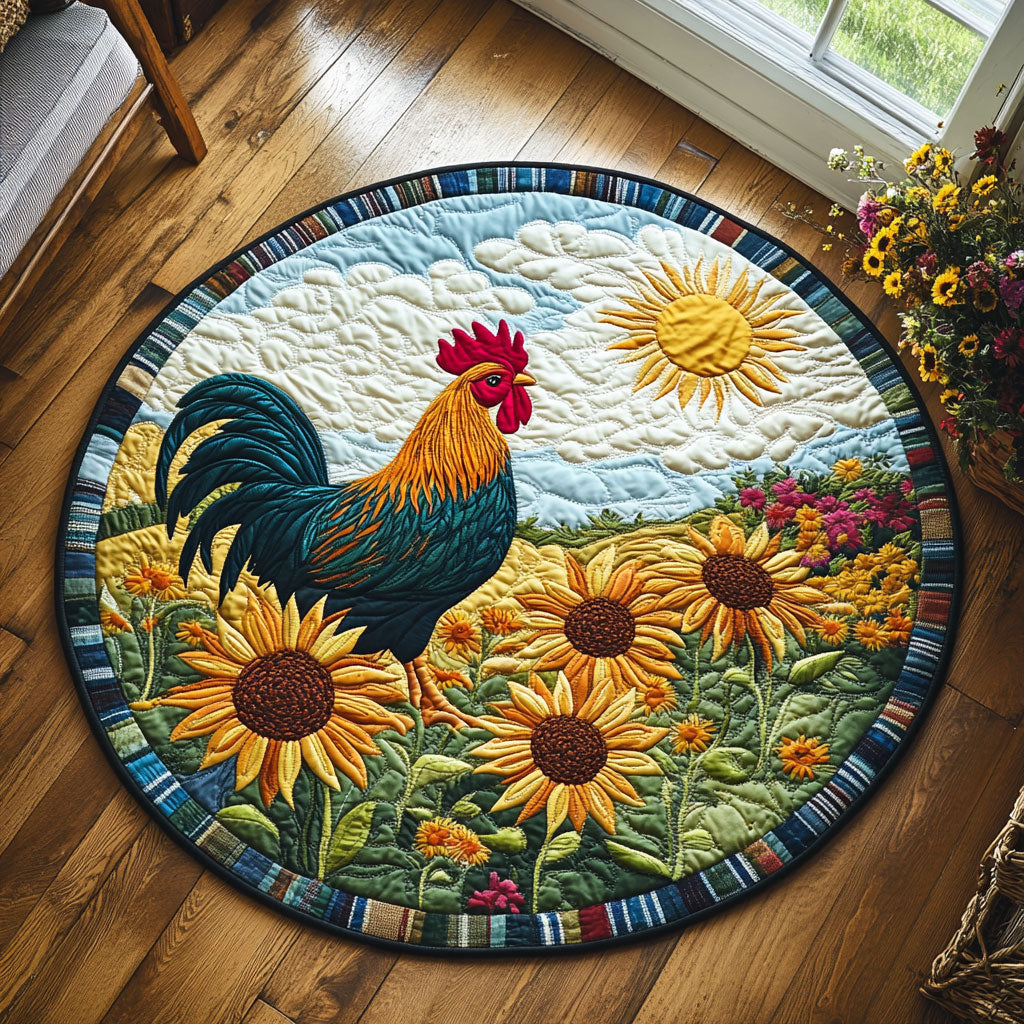 Rooster Sunflowers Joy CW0810017CL Quilted Round Mat