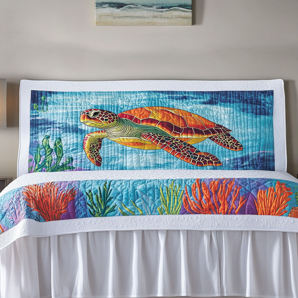 Seascape Turtle WN2312028CL Quilted Headboard Slipcover