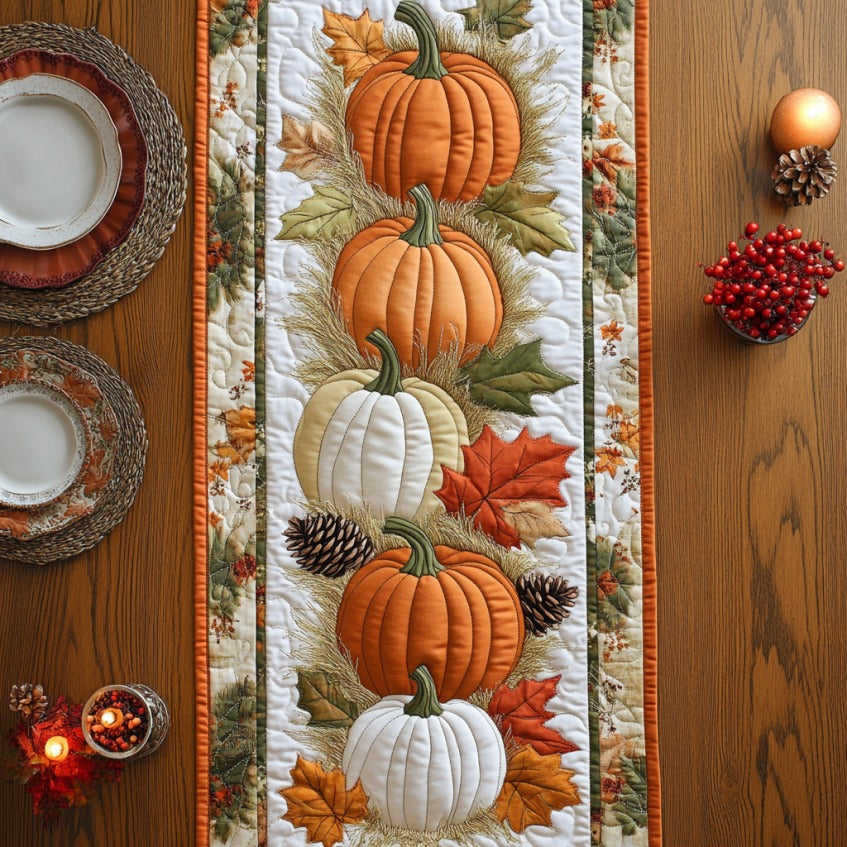 Love Autumn Pumpkins XR1609003CL Quilted Table Runner
