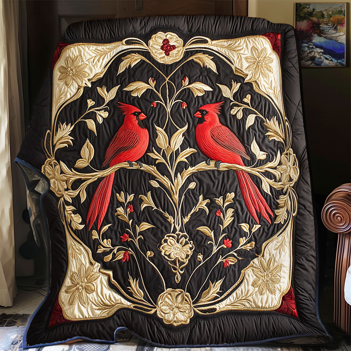Cardinal In Gold Garden WY1902063CL Quilt