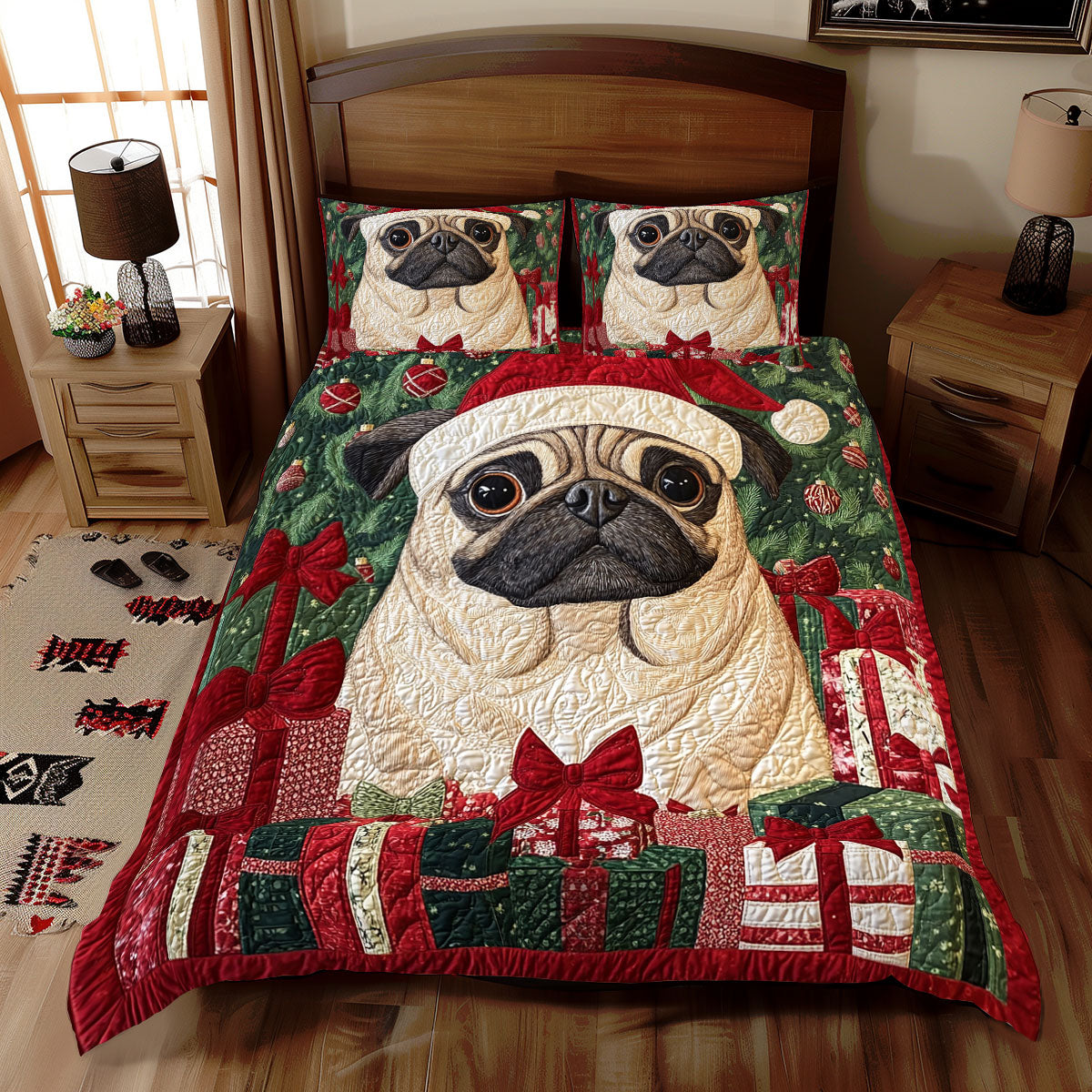 Cute Pug Christmas WX2111063CL Duvet Cover Set