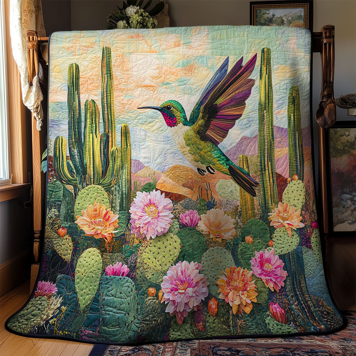 Cactus And Hummingbird WY2003061CL Quilt