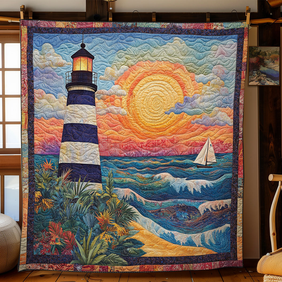 Lighthouse In Sunrise WY2003075CL Quilt