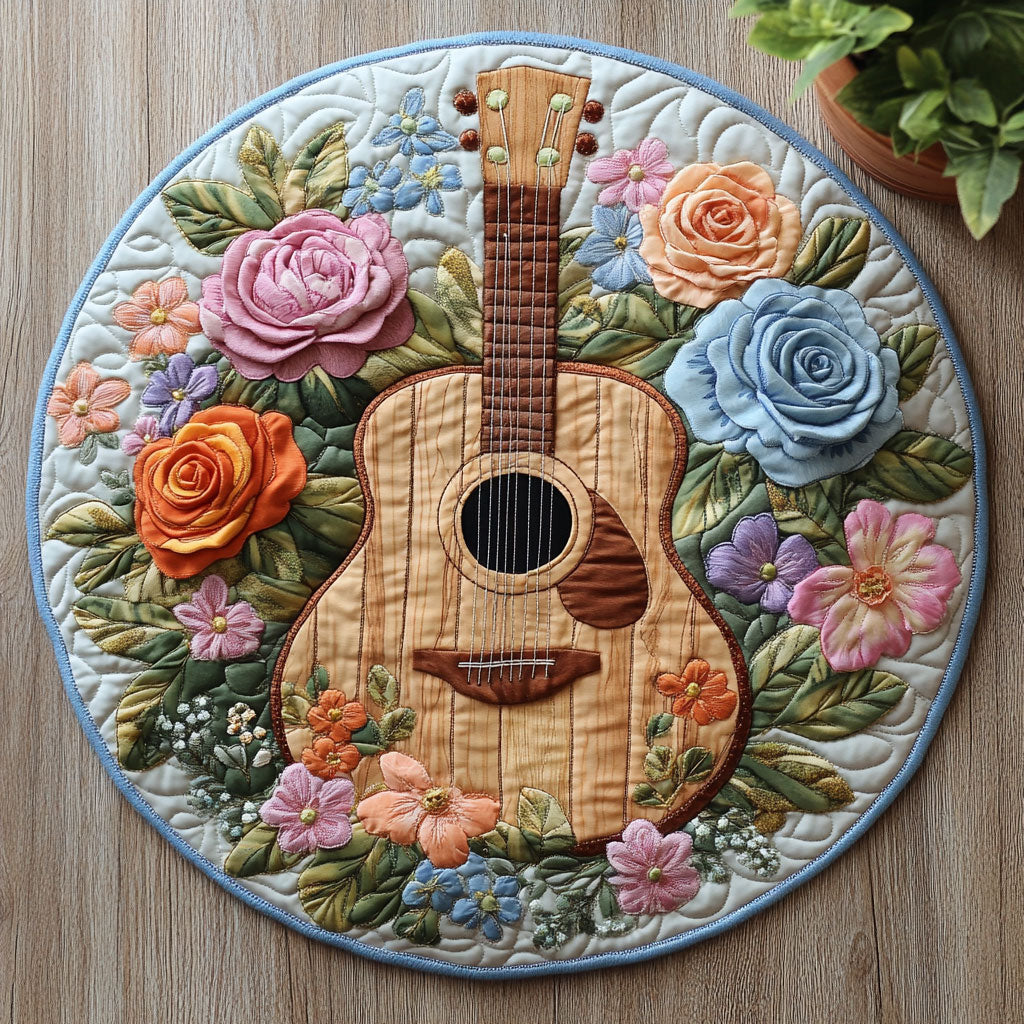 Floral Guitar CW1906022CL Quilted Round Mat