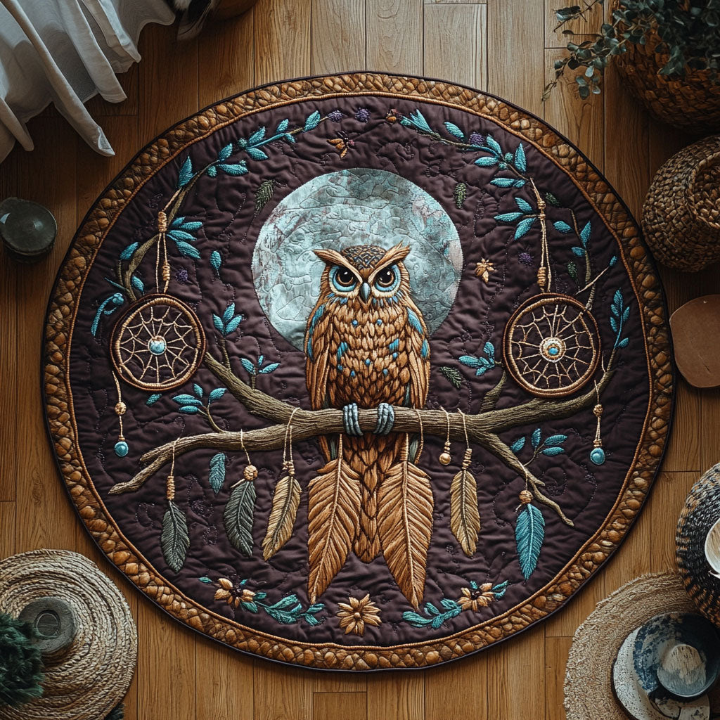 Boho Night Owl WY0306002CL Quilted Round Mat