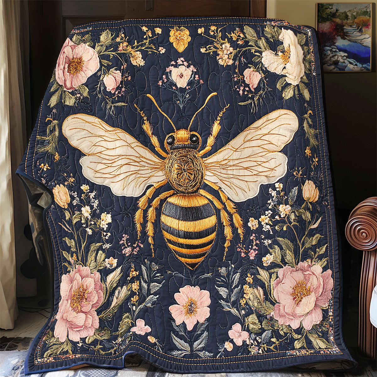 Bee In Rose Garden WY2102002CL Quilt