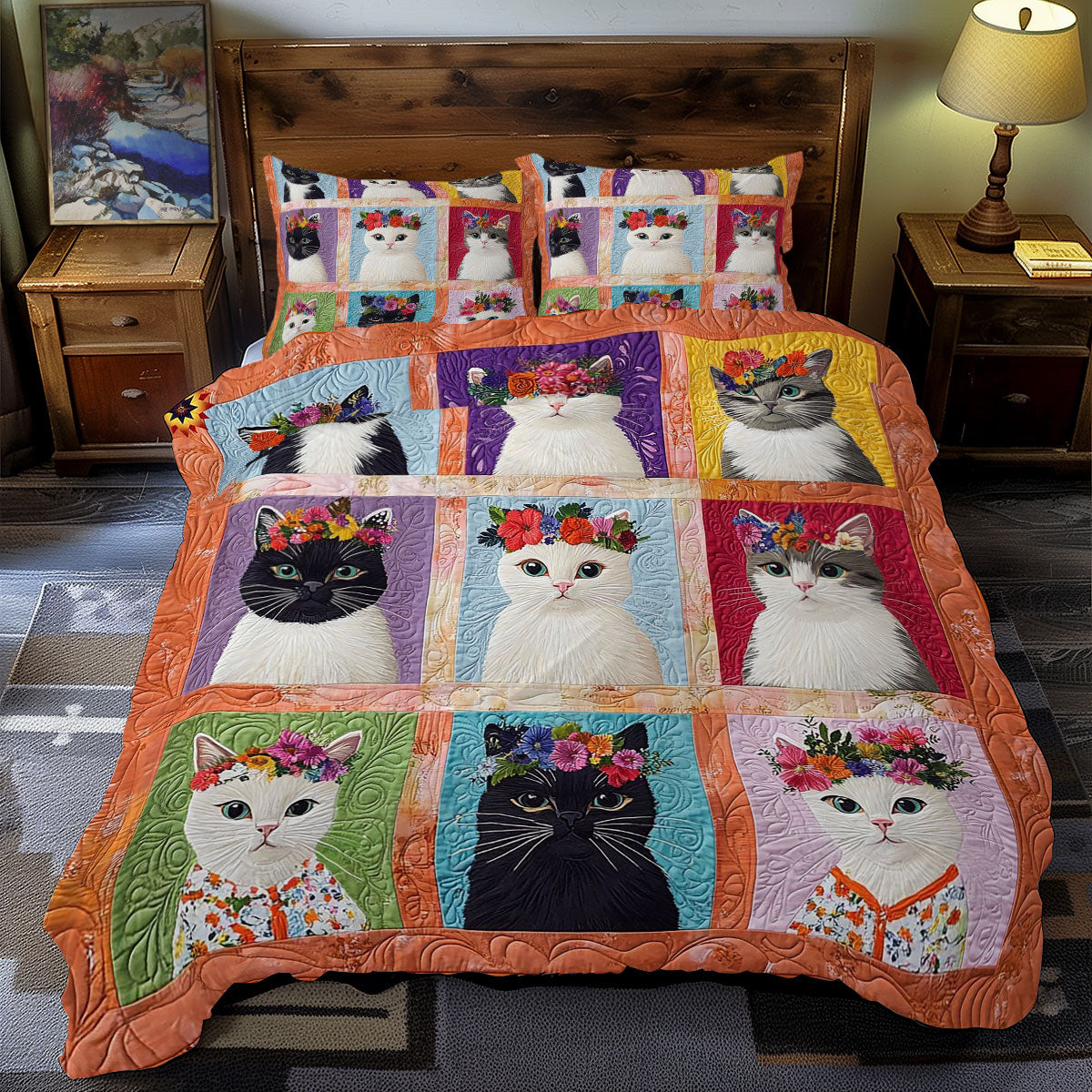 Flower Wreath Cat WY0512048CL Duvet Cover Set