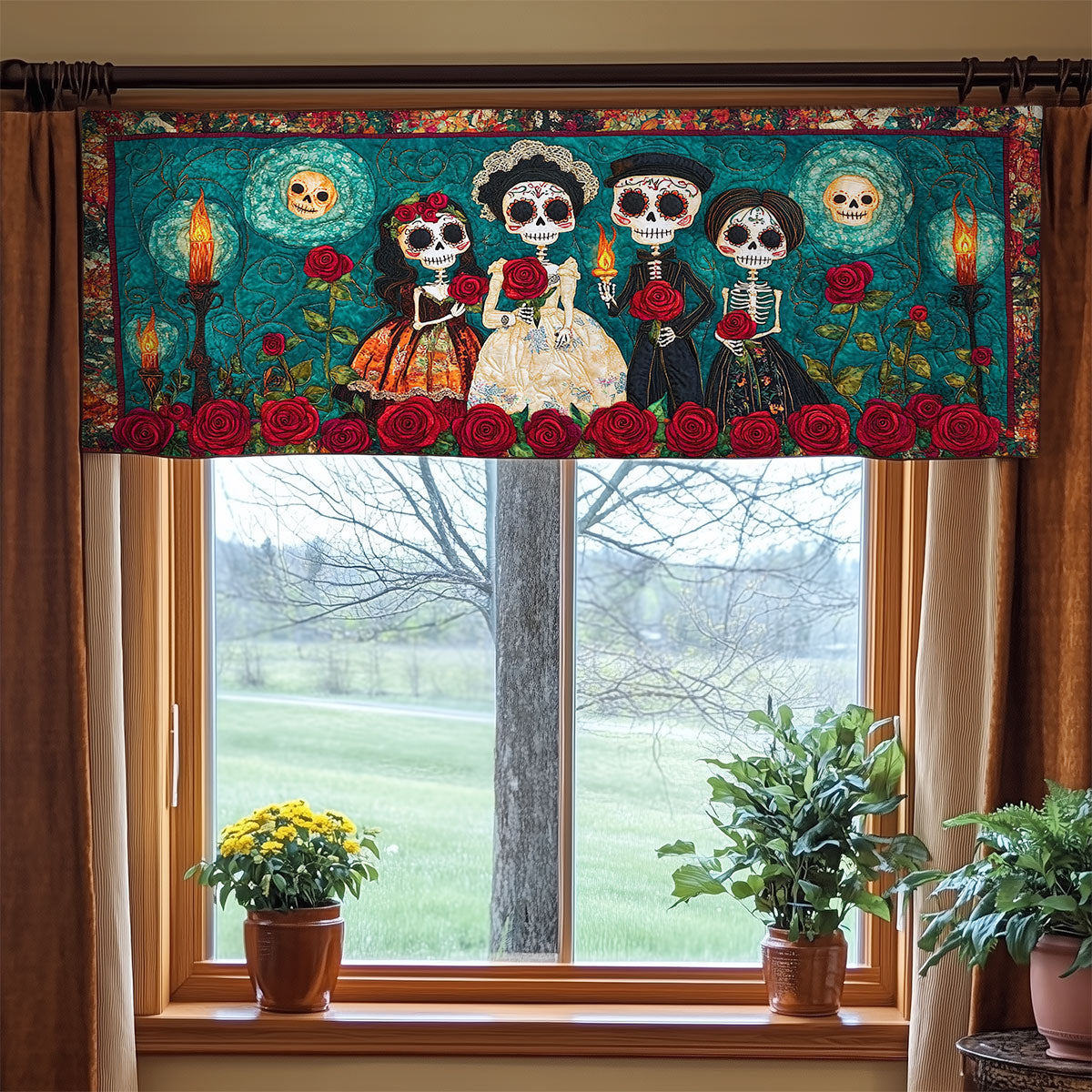 Sugar Skull Love WY0705057CL Quilted Valance