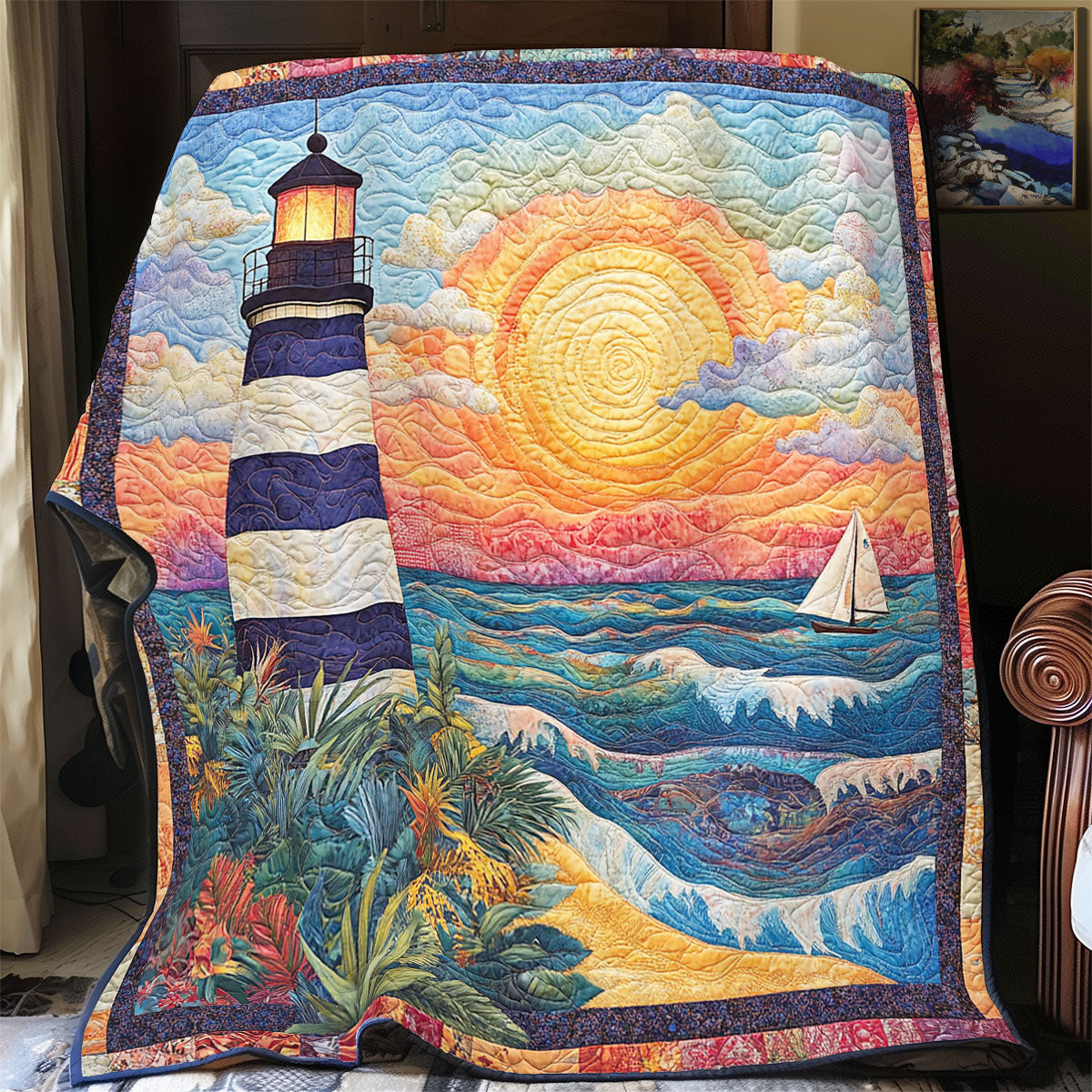 Lighthouse In Sunrise WY2003075CL Quilt